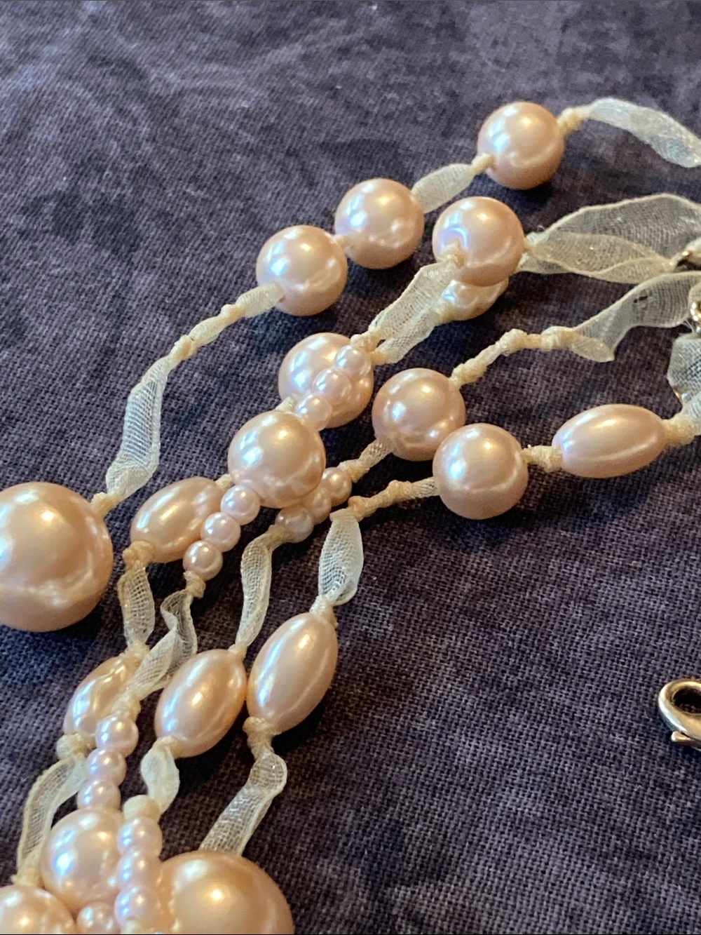 Ivory Multi-Strand Bead & Chiffon Ribbon Necklace - Picture 6 of 8